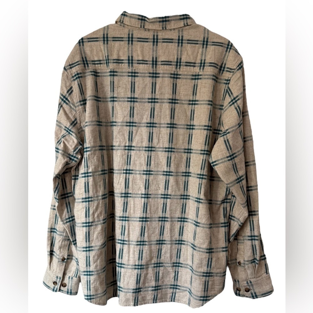 Carbon 2 Cobalt Men’s Flannel Long Sleeve Button Down Teal And Cream Size Large - Picture 2 of 3